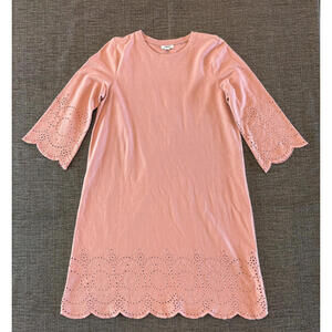 J. Jill rose pink eyelet trim scalloped accents cotton shift dress 3/4 Sleeve S
